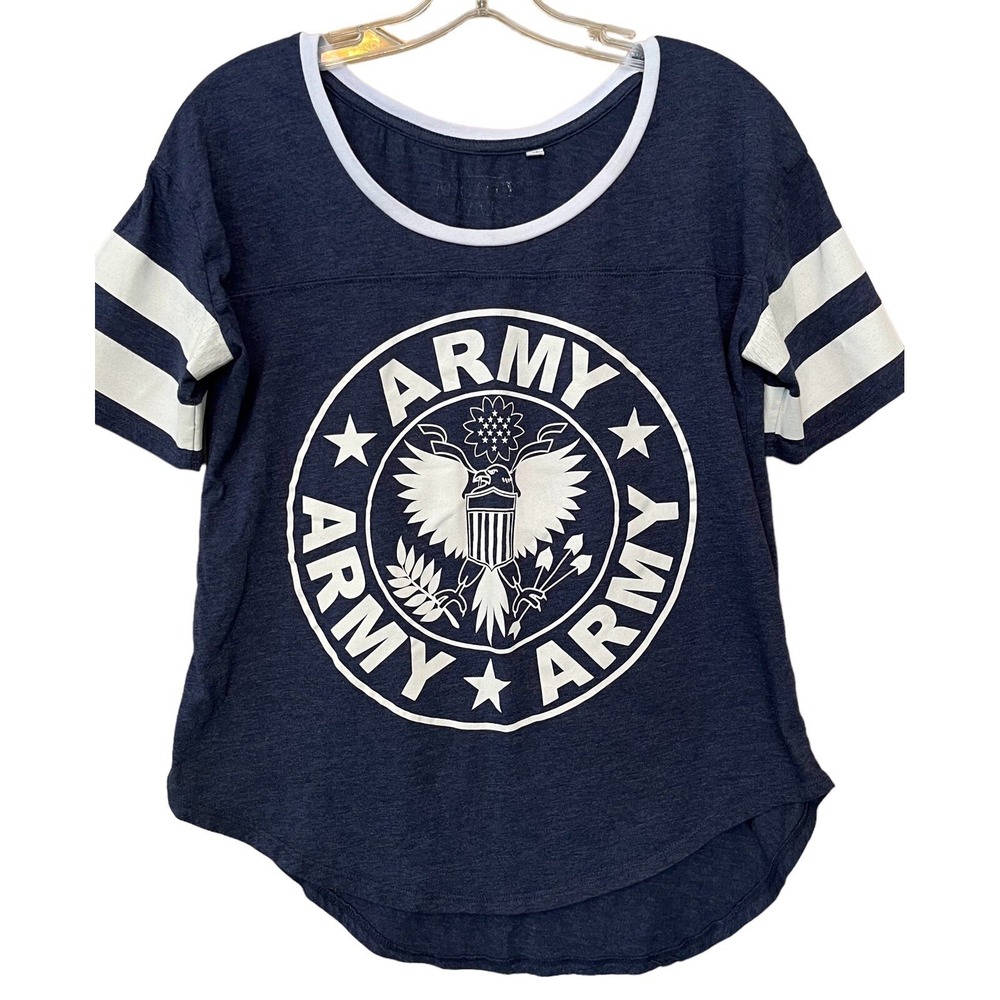 Army Logo TShirt Womens Medium Blue White Eagle Graphic Droptail Mighty Fine
